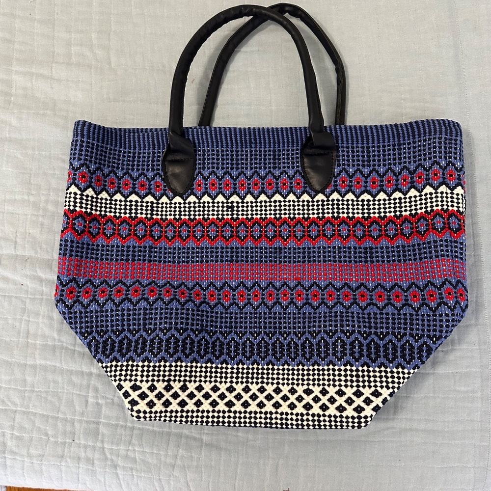 ANNIE SELKE Fresh American "Fiesta Stripe" Tote Bag Blue‎/Red NEW